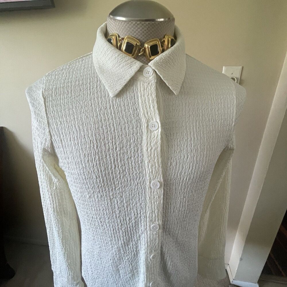 Reformation Jeans Cream Textured Button Down Shirt Women’s Size Medium Career